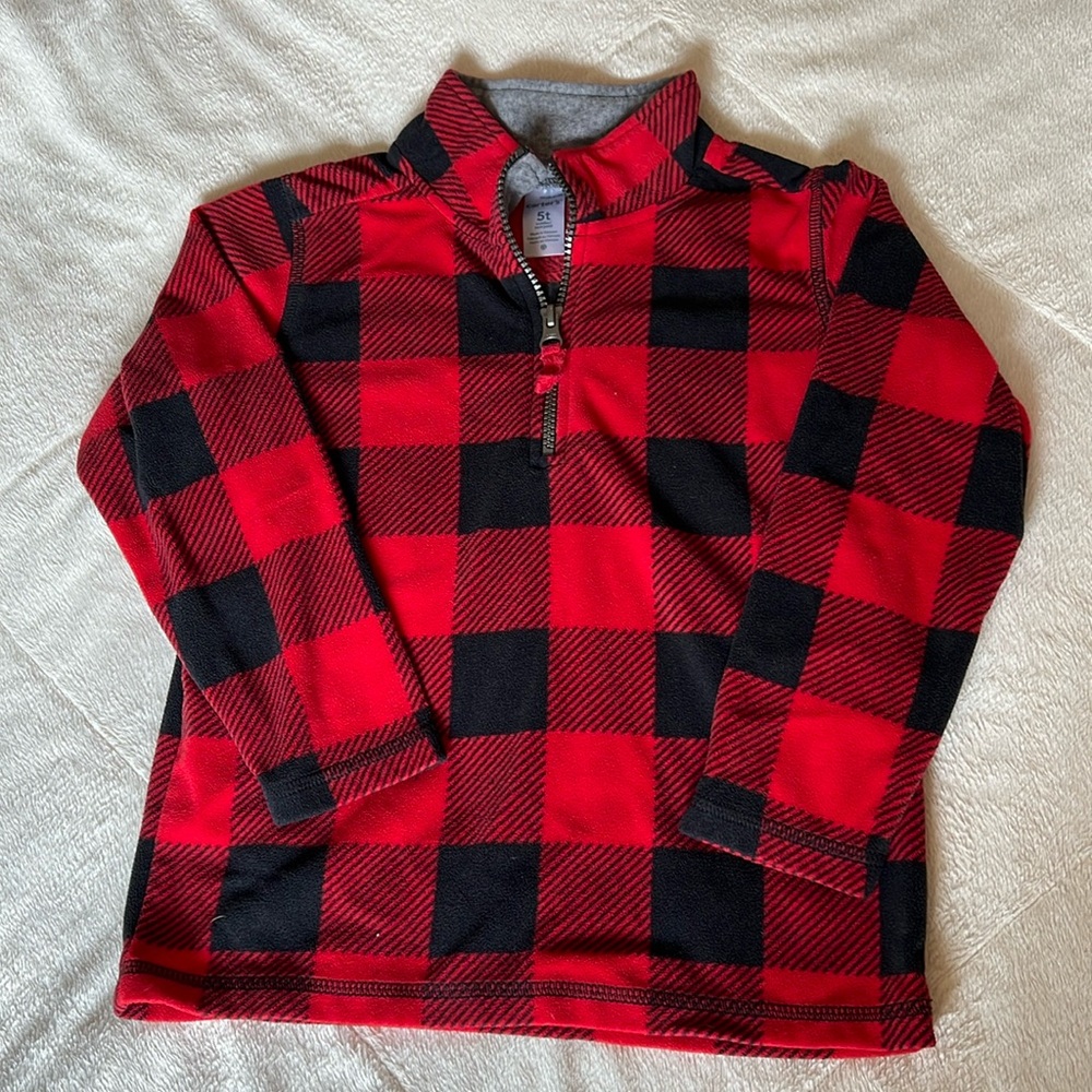Carter’s Boy’s Red & Black Plaid Fleece 3/4 Zippy